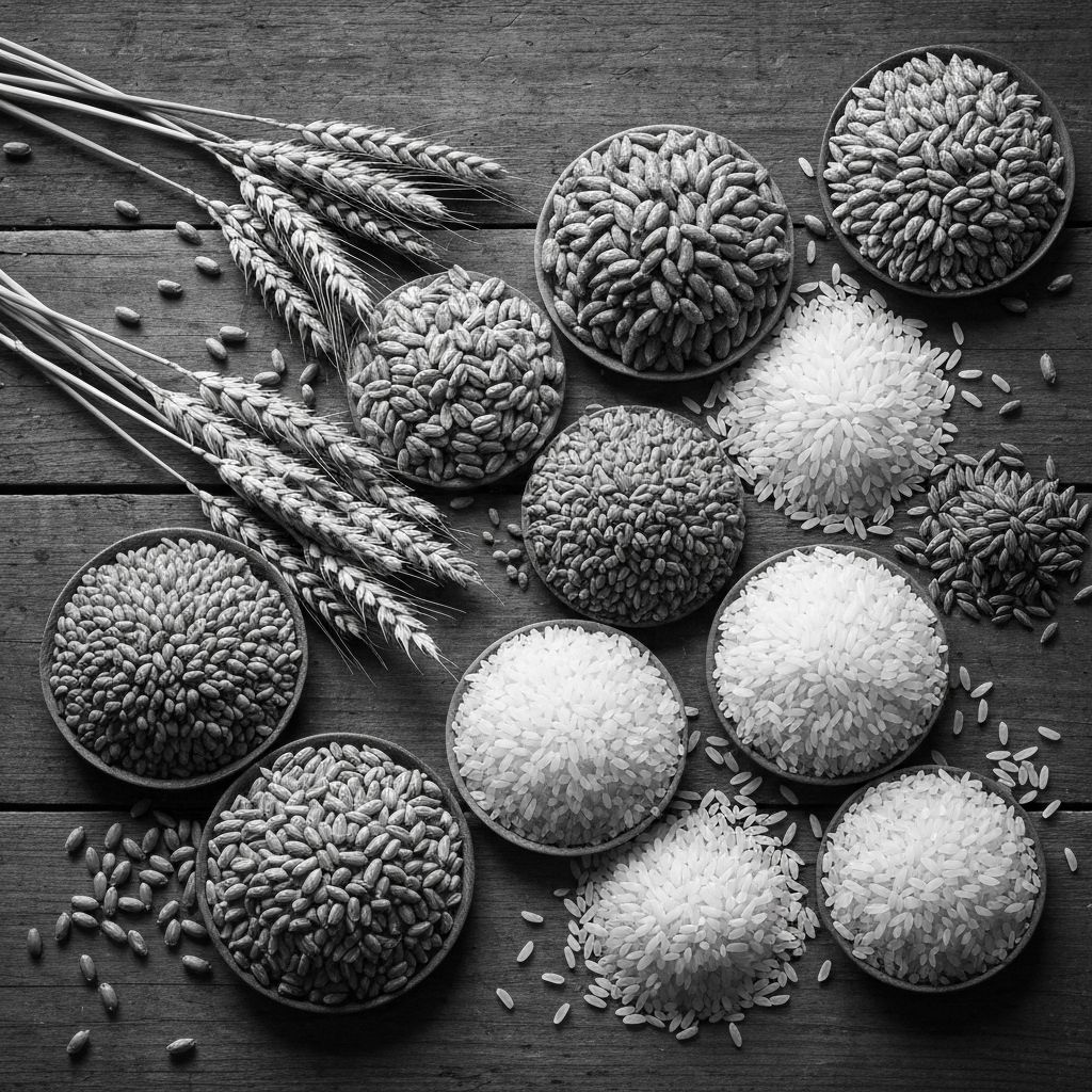 Professionelle Fotografie von Vollkornprodukten und Kohlenhydratquellen mit Museumsbeleuchtung