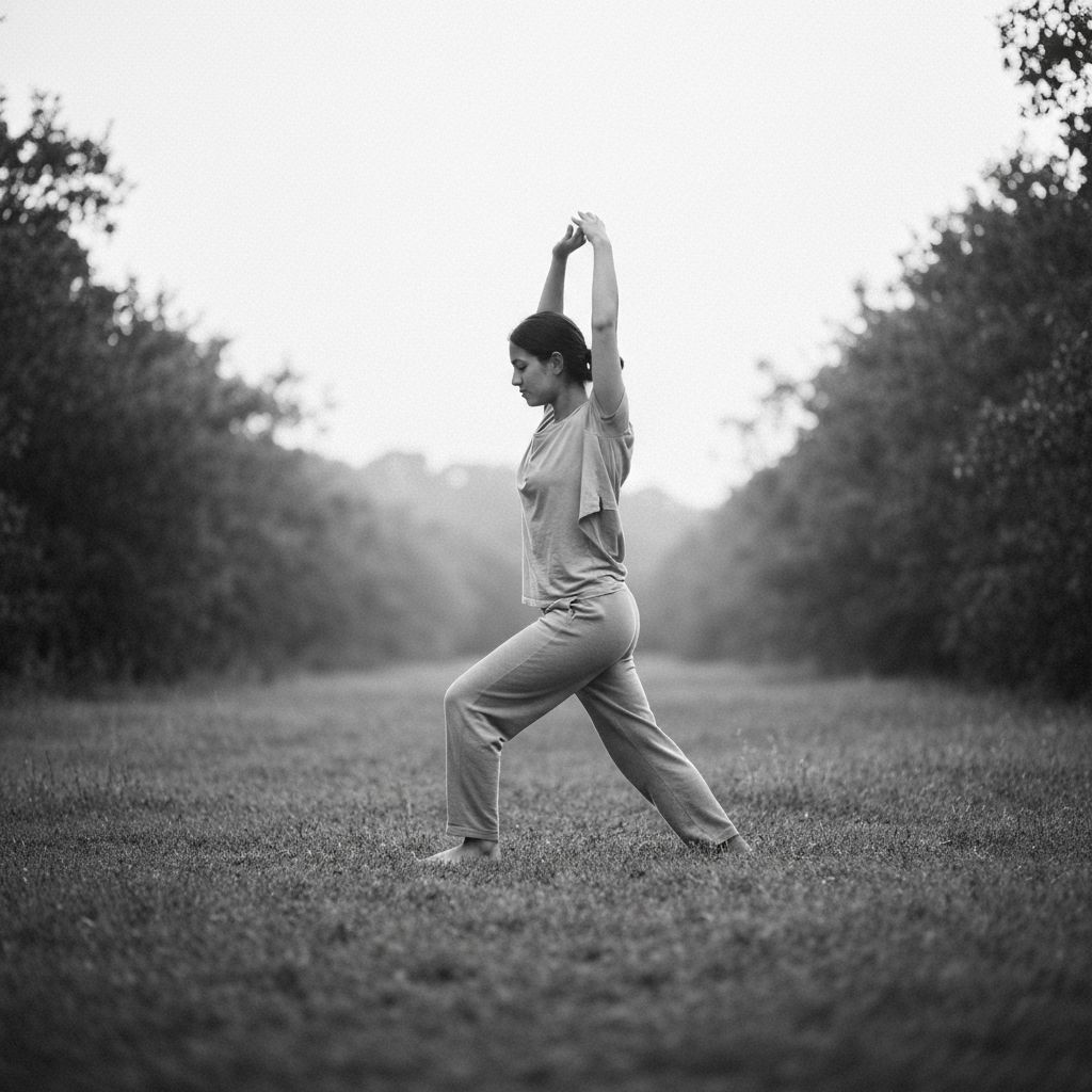 Ruhige Szene einer Person in der Natur, die einen ausgewogenen und gesunden Lebensstil darstellt